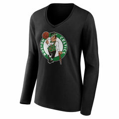 Boston Celtics Women's Primary Logo Long Sleeve V-Neck T-Shirt Black - NBA