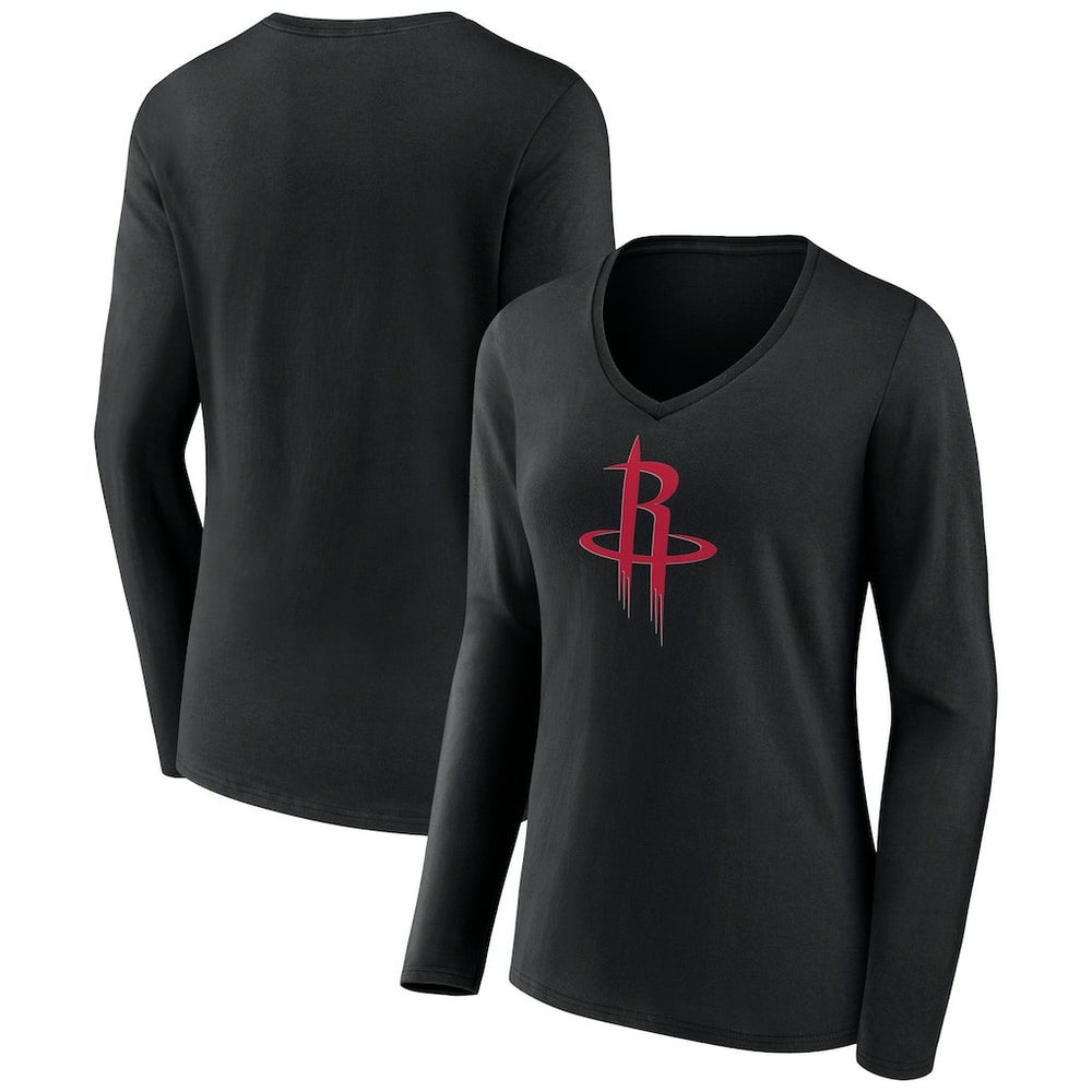 Houston Rockets Women's Primary Logo Long Sleeve V-Neck T-Shirt Black - NBA
