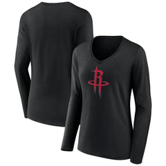 Houston Rockets Women's Primary Logo Long Sleeve V-Neck T-Shirt Black - NBA