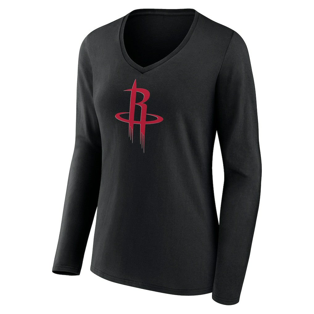 Houston Rockets Women's Primary Logo Long Sleeve V-Neck T-Shirt Black - NBA