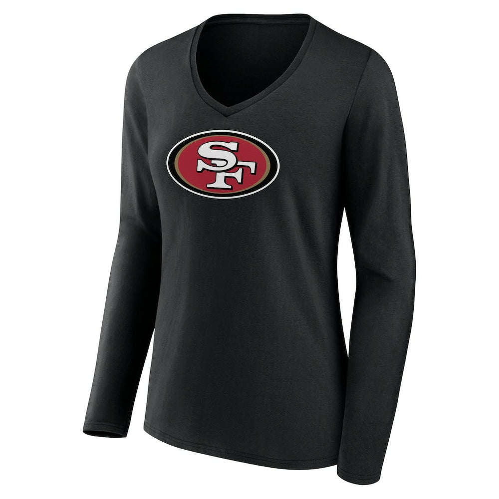 San Francisco 49ers Women's Primary Logo Long Sleeve V-Neck T-Shirt Black | NFL