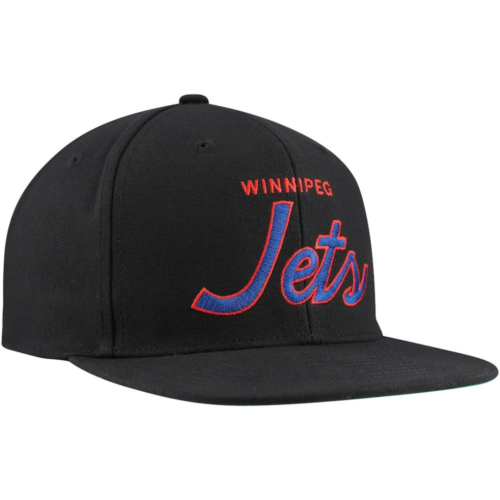 Winnipeg Jets Mitchell & Ness Core Team Script 2.0 Snapback Hat - Black - NHL