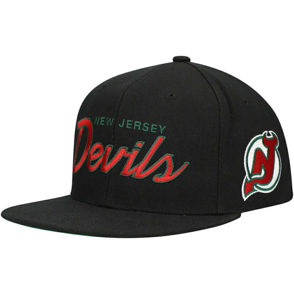 New Jersey Devils Mitchell & Ness Core Team Script 2.0 Snapback Hat - Black - NHL