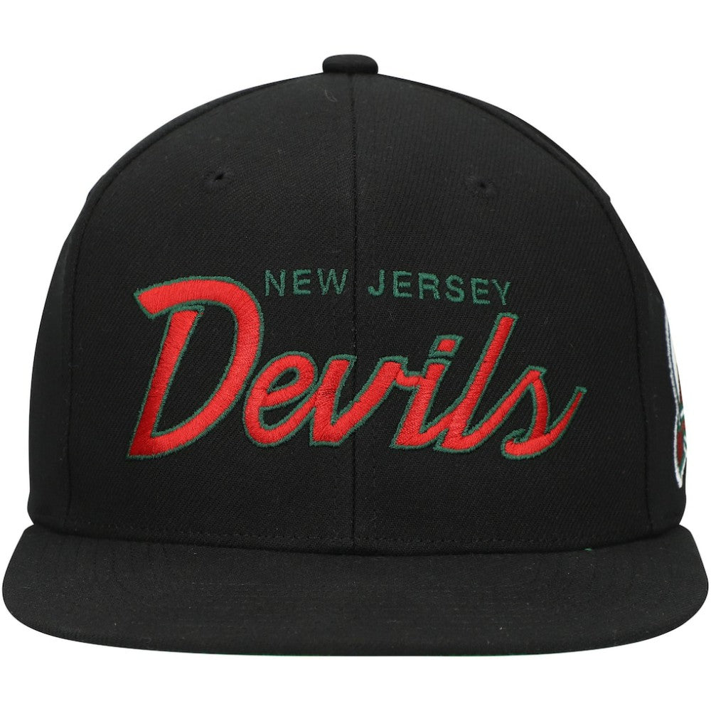 New Jersey Devils Mitchell & Ness Core Team Script 2.0 Snapback Hat - Black - NHL