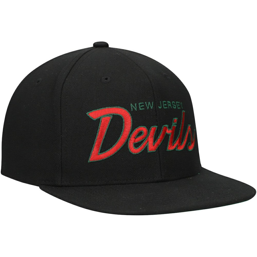 New Jersey Devils Mitchell & Ness Core Team Script 2.0 Snapback Hat - Black - NHL