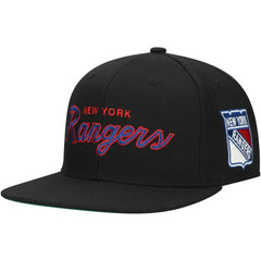 New York Rangers Mitchell & Ness Core Team Script 2.0 Snapback Hat - Black - NHL