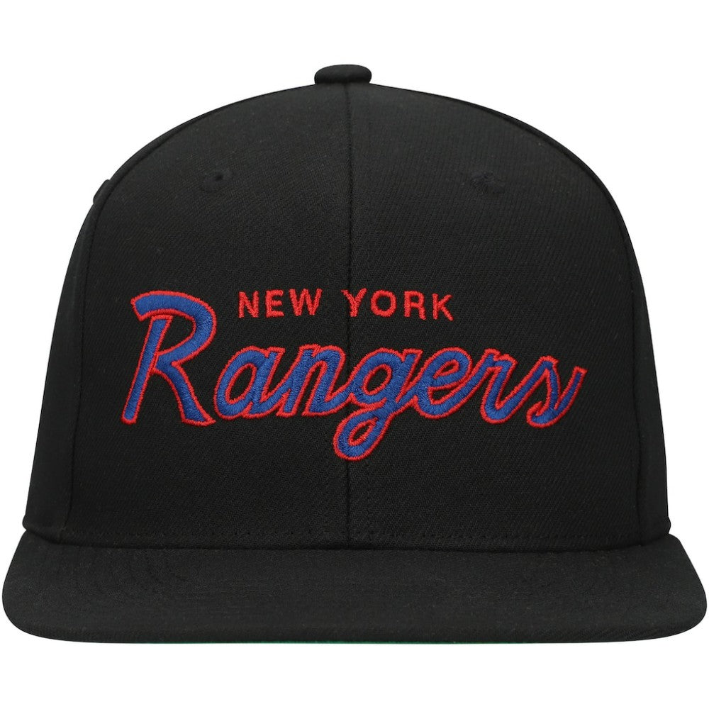 New York Rangers Mitchell & Ness Core Team Script 2.0 Snapback Hat - Black - NHL