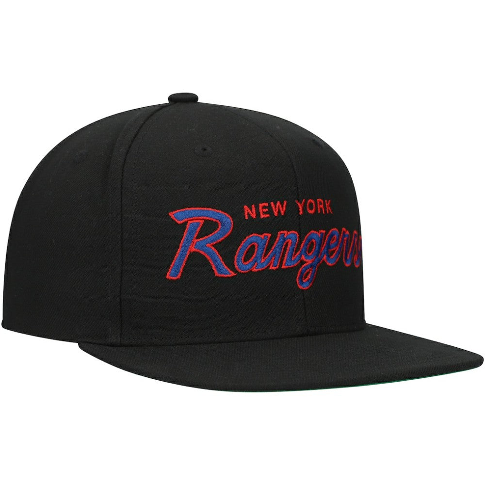 New York Rangers Mitchell & Ness Core Team Script 2.0 Snapback Hat - Black - NHL