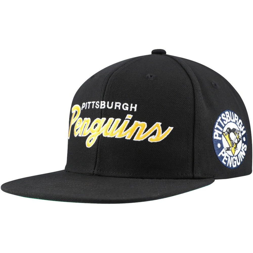 Pittsburgh Penguins Mitchell & Ness Core Team Script 2.0 Snapback Hat - Black - NHL