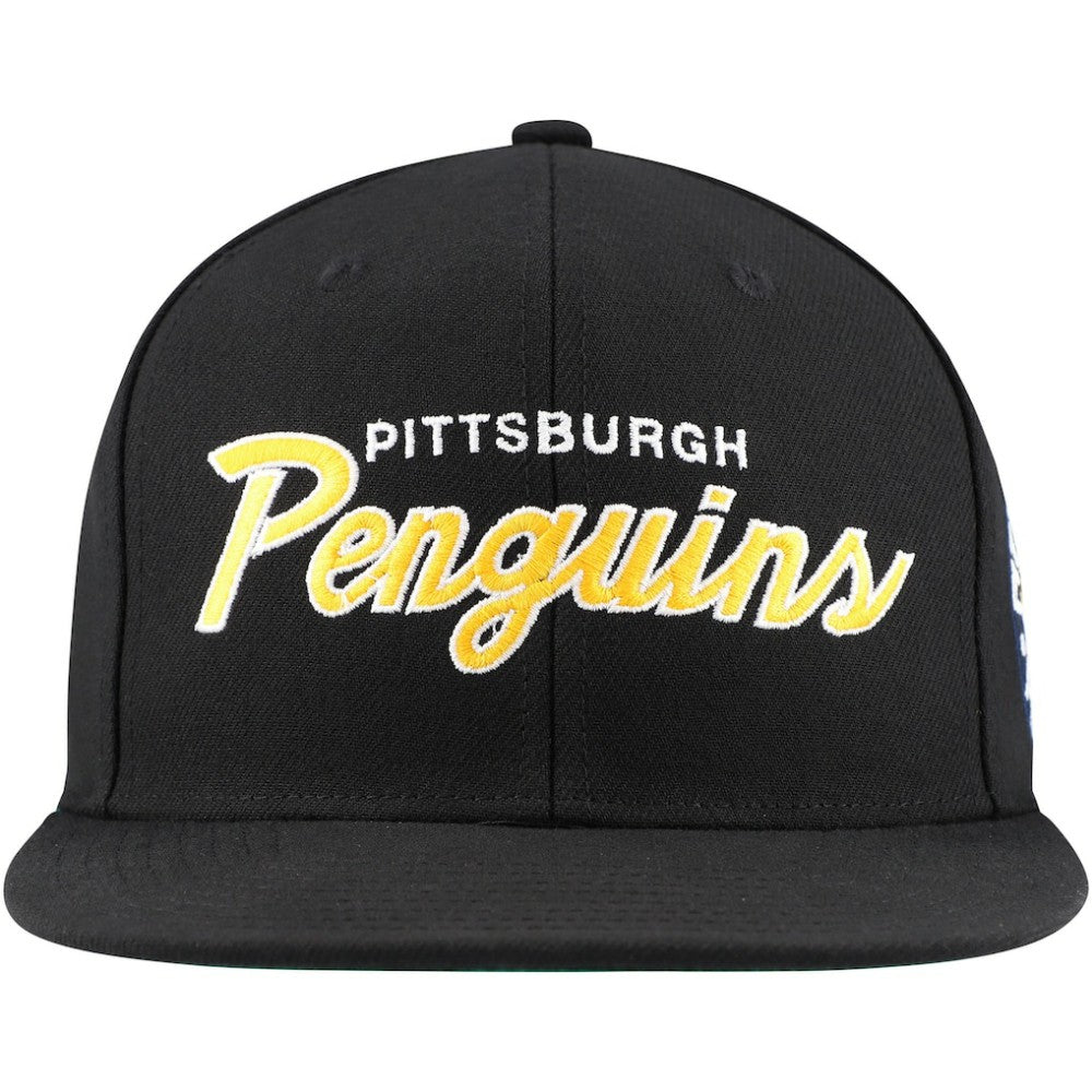 Pittsburgh Penguins Mitchell & Ness Core Team Script 2.0 Snapback Hat - Black - NHL