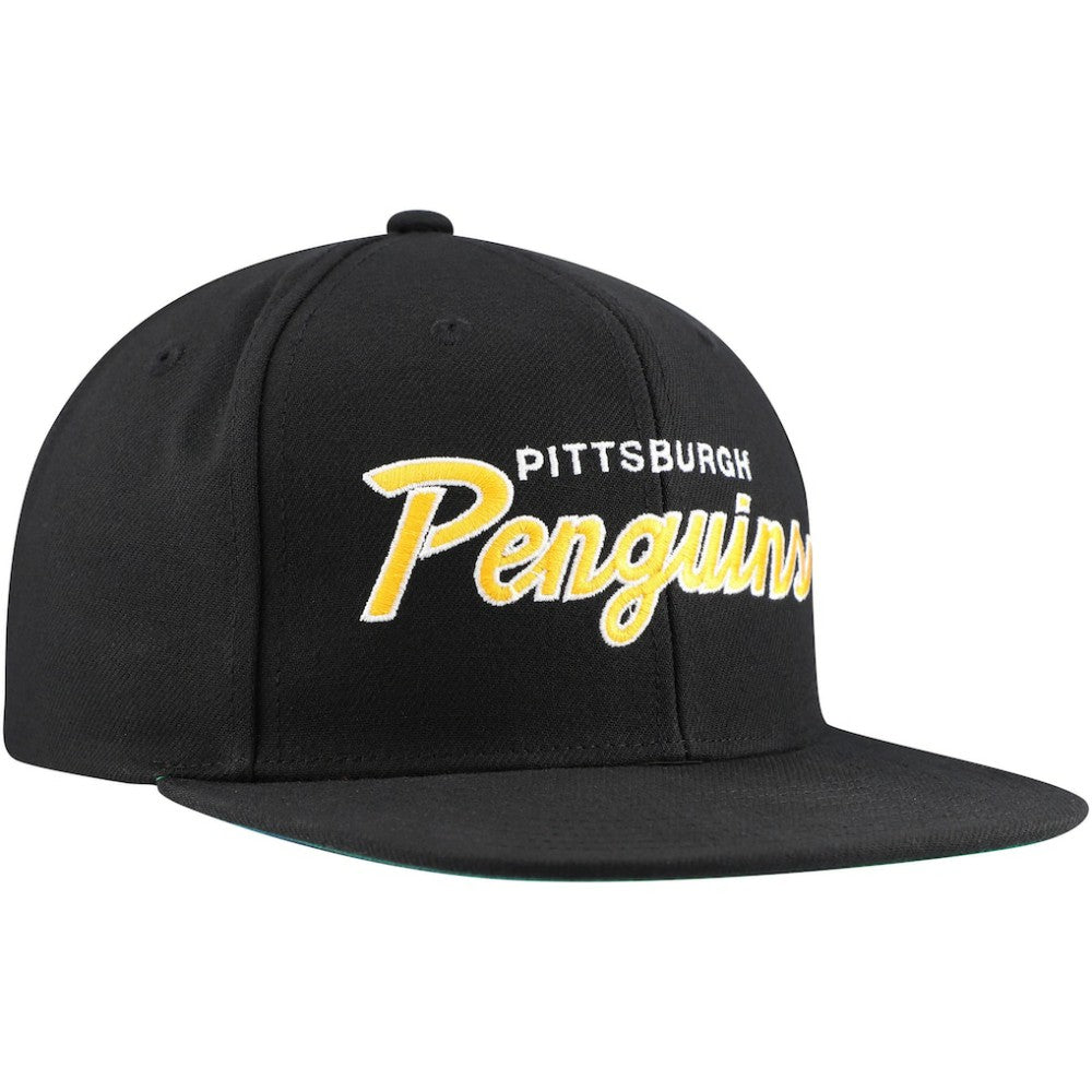 Pittsburgh Penguins Mitchell & Ness Core Team Script 2.0 Snapback Hat - Black - NHL