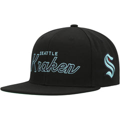 Seattle Kraken Mitchell & Ness Core Team Script 2.0 Snapback Hat - Black - NHL