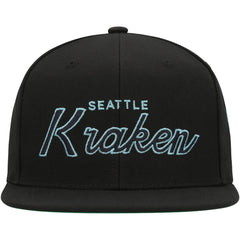 Seattle Kraken Mitchell & Ness Core Team Script 2.0 Snapback Hat - Black - NHL
