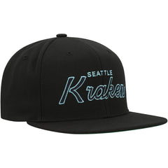 Seattle Kraken Mitchell & Ness Core Team Script 2.0 Snapback Hat - Black - NHL