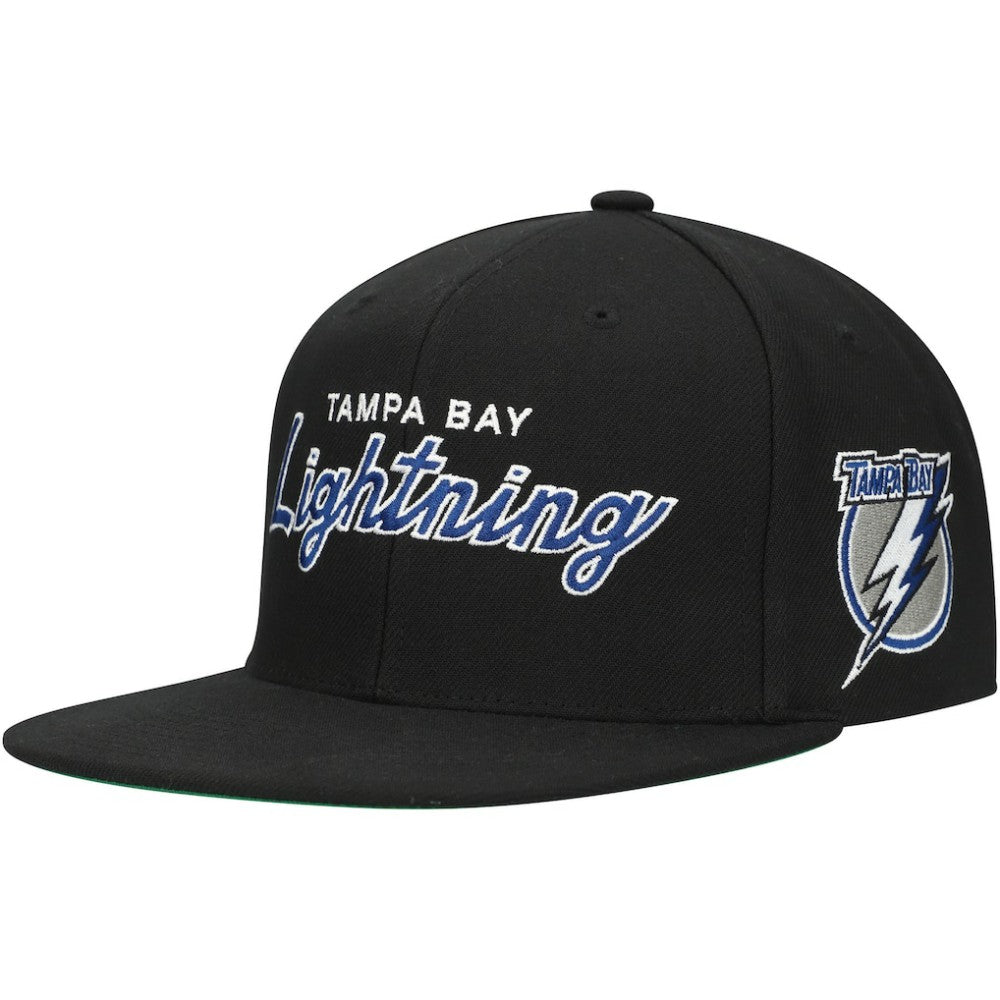 Tampa Bay Lightning Mitchell & Ness Core Team Script 2.0 Snapback Hat - Black - NHL