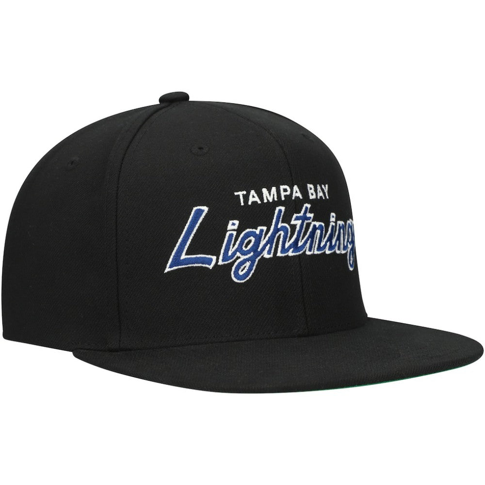 Tampa Bay Lightning Mitchell & Ness Core Team Script 2.0 Snapback Hat - Black - NHL