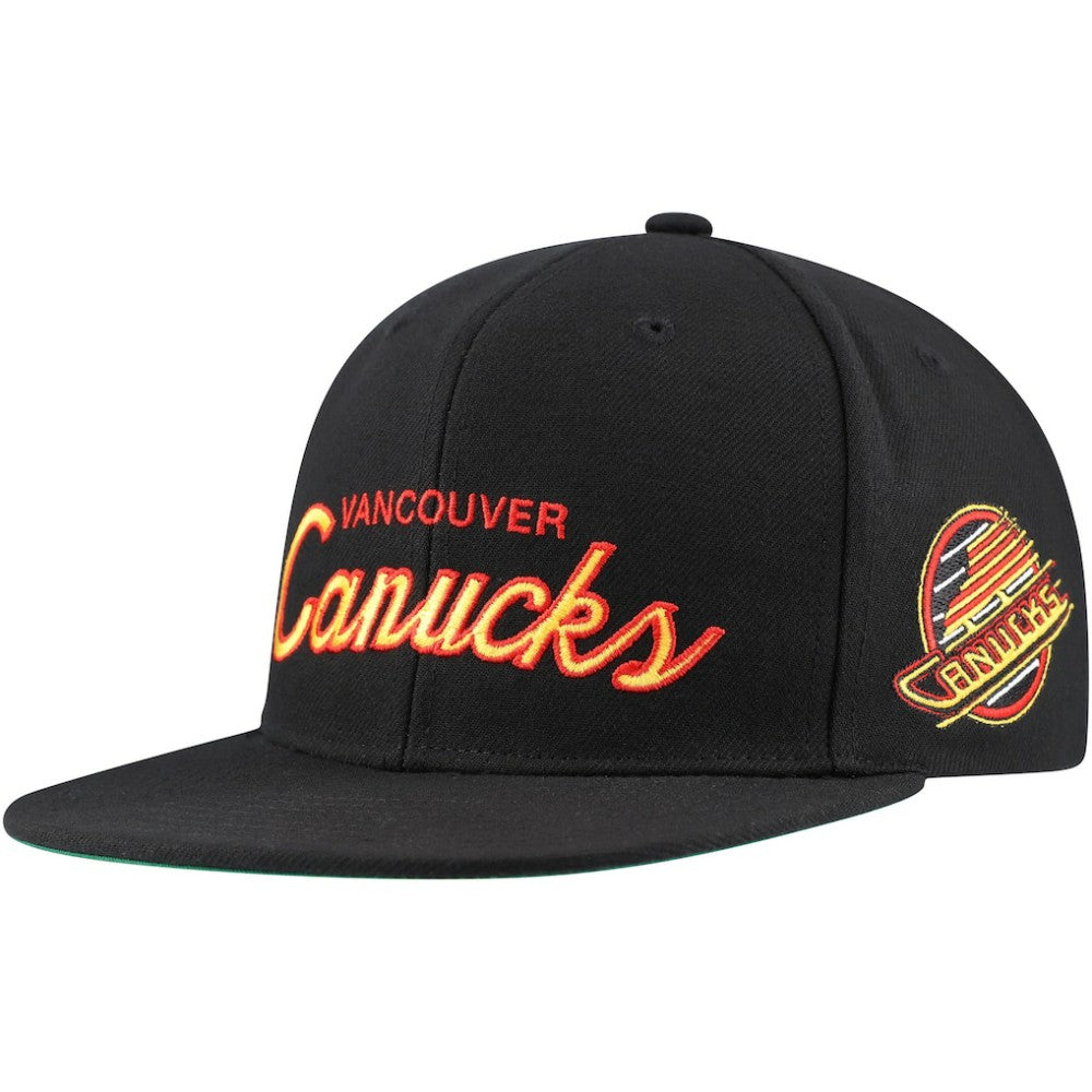 Vancouver Canucks Mitchell & Ness Core Team Script 2.0 Snapback Hat - Black - NHL