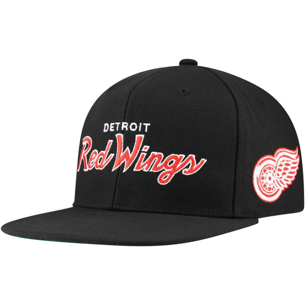 Detroit Red Wings Mitchell & Ness Core Team Script 2.0 Snapback Hat - Black - NHL