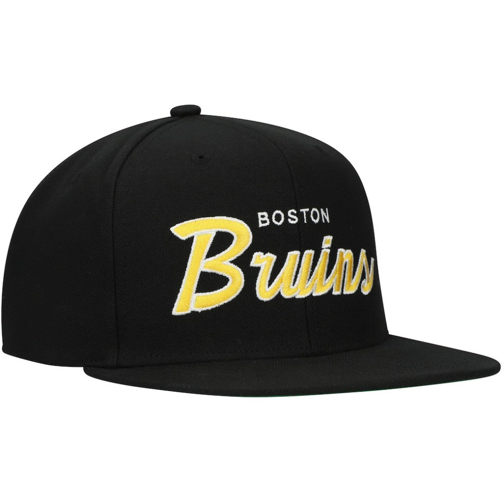 Boston Bruins Mitchell & Ness Core Team Script 2.0 Snapback Hat - Black - NHL