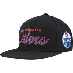 Edmonton Oilers Mitchell & Ness Core Team Script 2.0 Snapback Hat - Black - NHL