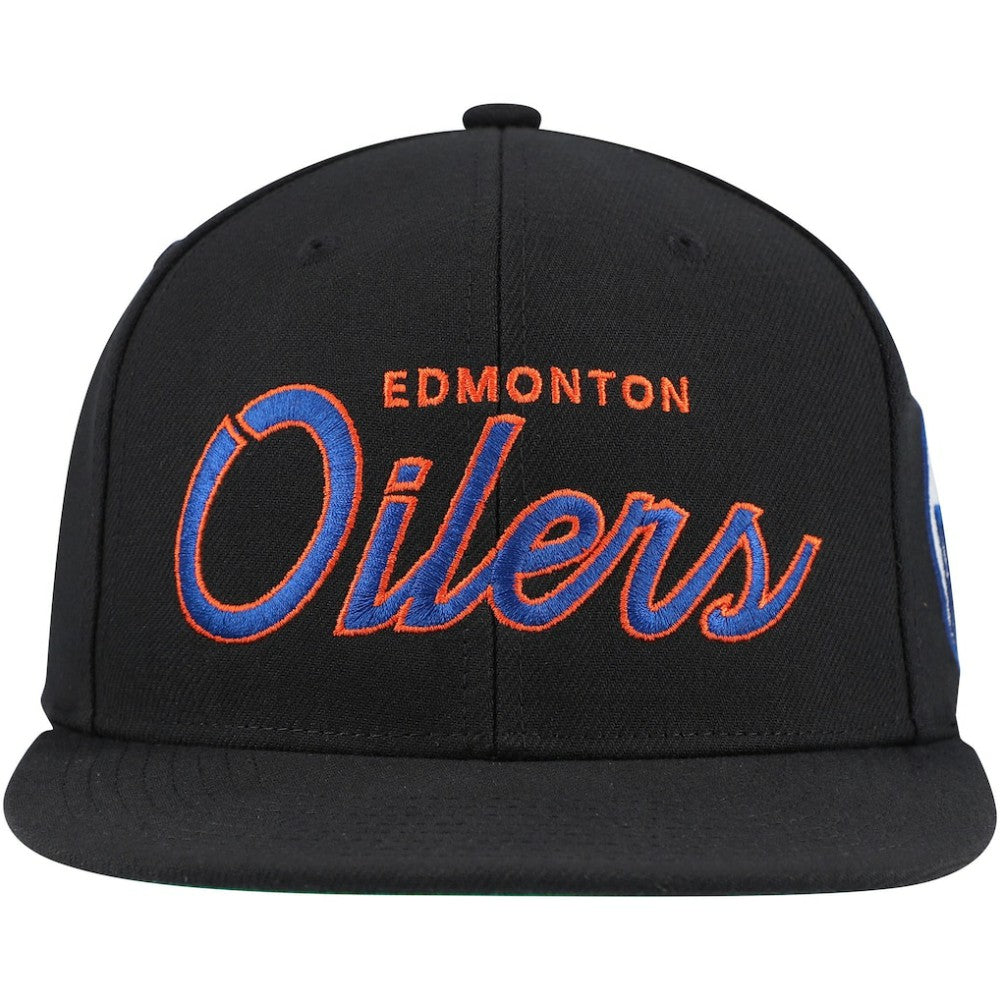 Edmonton Oilers Mitchell & Ness Core Team Script 2.0 Snapback Hat - Black - NHL