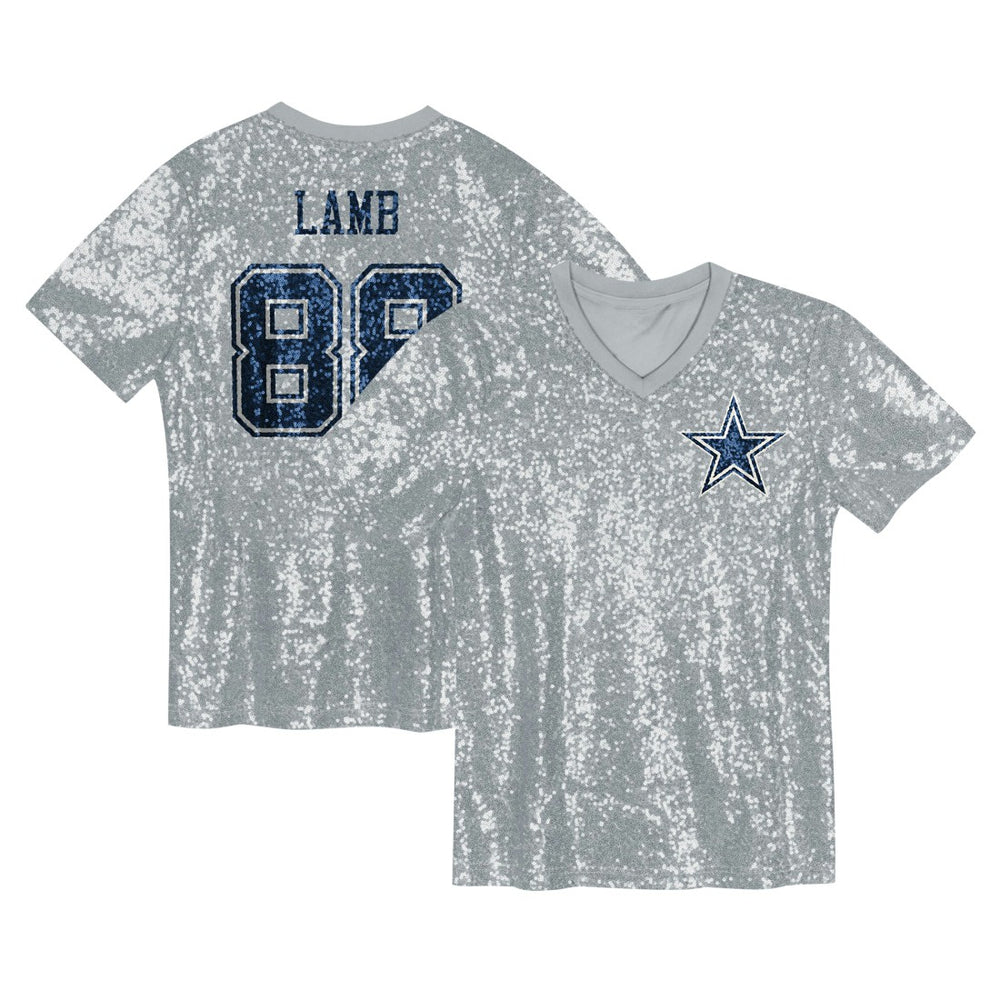 CeeDee Lamb Dallas Cowboys Girls Youth Sequin V-Neck Fashion Jersey Silver | NFL
