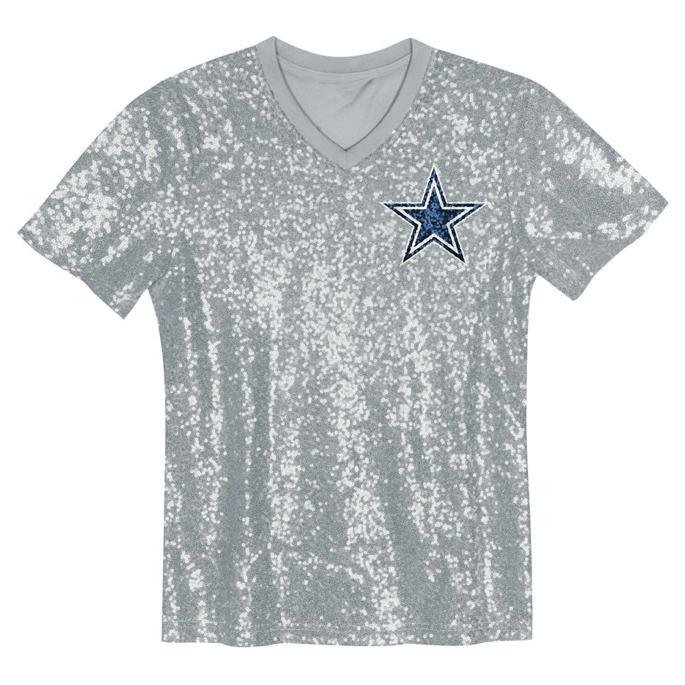 CeeDee Lamb Dallas Cowboys Girls Youth Sequin V-Neck Fashion Jersey Silver | NFL