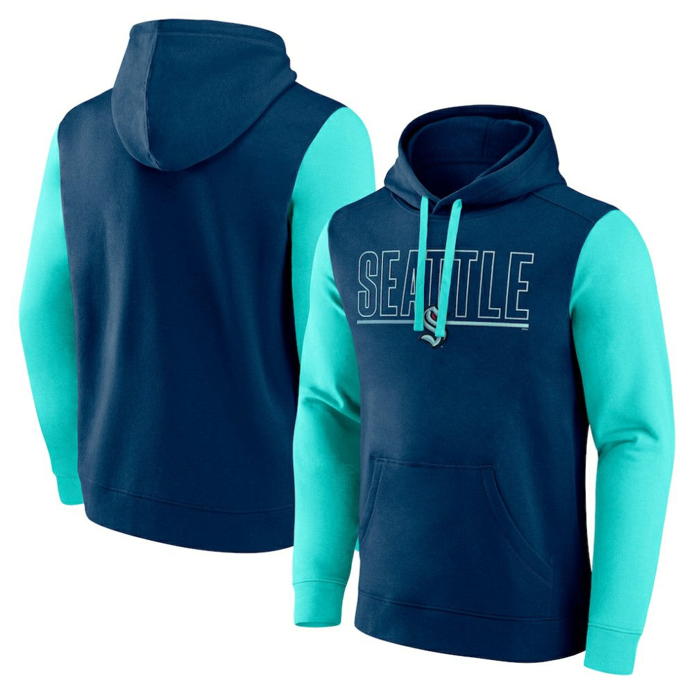 Seattle Kraken Logo Athletic Deliver Fleece Pullover Hoodie - Navy - NHL