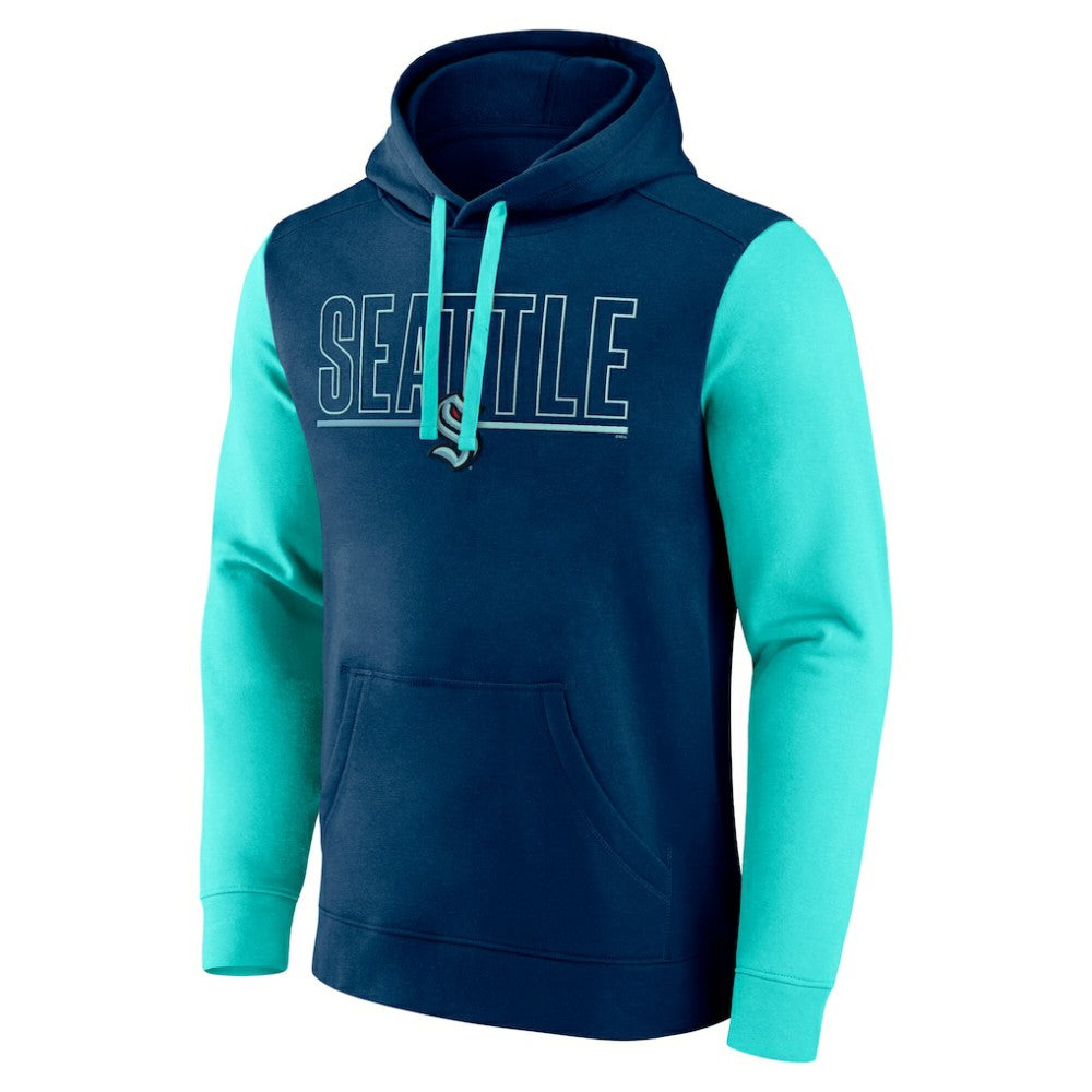 Seattle Kraken Logo Athletic Deliver Fleece Pullover Hoodie - Navy - NHL
