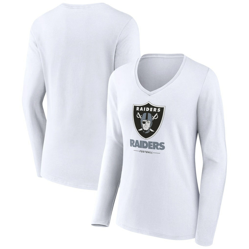 Las Vegas Raiders Women's Team Lockup Long Sleeve V-Neck T-Shirt White | NFL