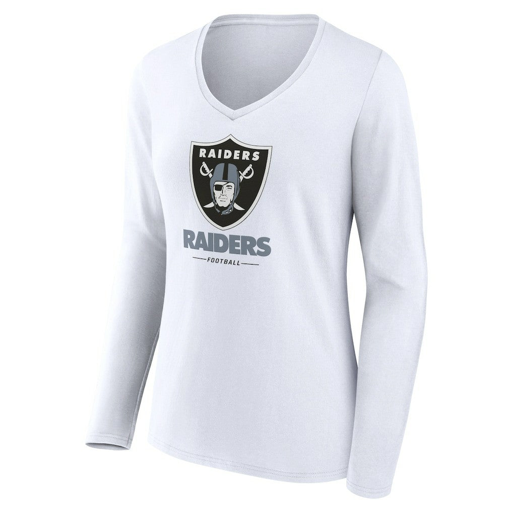 Las Vegas Raiders Women's Team Lockup Long Sleeve V-Neck T-Shirt White | NFL