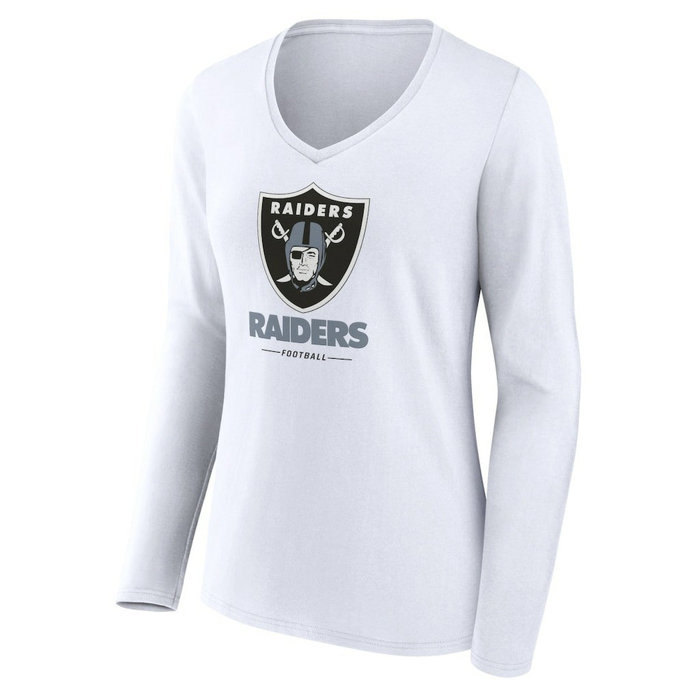 Las Vegas Raiders Women's Team Lockup Long Sleeve V-Neck T-Shirt White | NFL