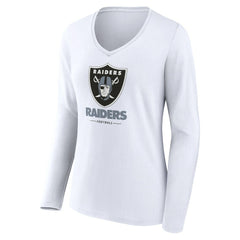 Las Vegas Raiders Women's Team Lockup Long Sleeve V-Neck T-Shirt White | NFL