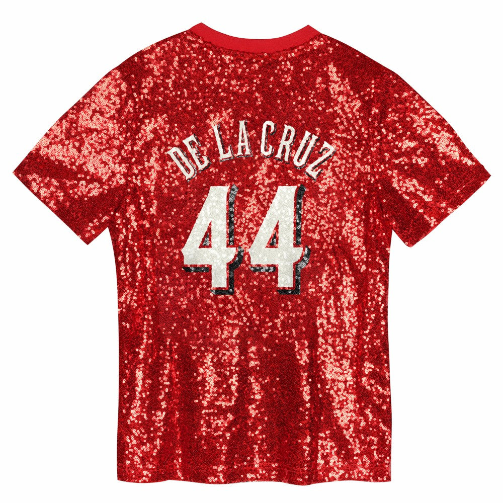 Elly De La Cruz Cincinnati Reds Juniors Name & Number Sequin V-Neck Top - MLB