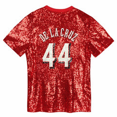 Elly De La Cruz Cincinnati Reds Juniors Name & Number Sequin V-Neck Top - MLB