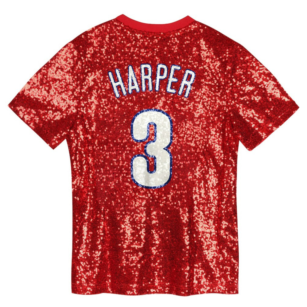 Bryce Harper Philadelphia Phillies Juniors Name & Number Sequin V-Neck Top - MLB