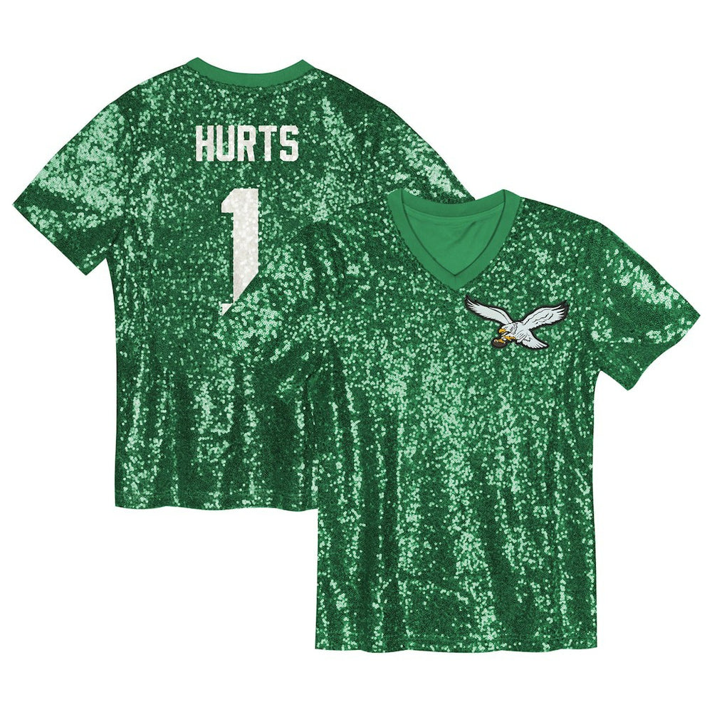 Jalen Hurts Philadelphia Eagles Girls Youth Sequin V-Neck Fashion Jersey Kelly Green | NFL