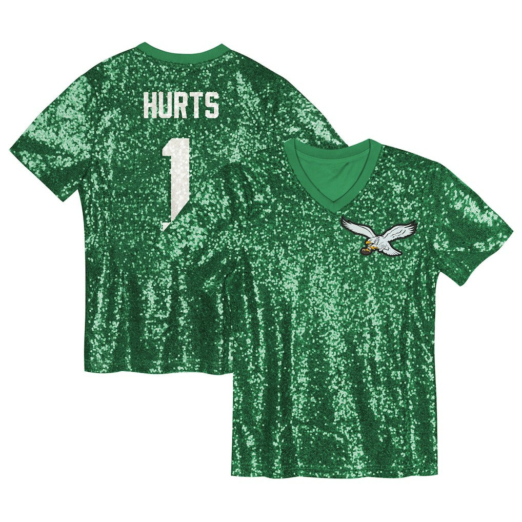 Jalen Hurts Philadelphia Eagles Girls Youth Sequin V-Neck Fashion Jersey Kelly Green | NFL