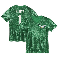 Jalen Hurts Philadelphia Eagles Girls Youth Sequin V-Neck Fashion Jersey Kelly Green | NFL