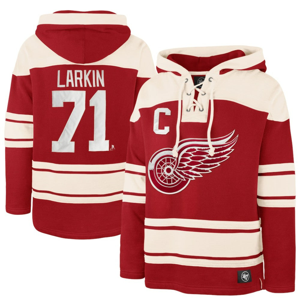 Dylan Larkin Detroit Red Wings '47 Captain Patch Player Name & Number Lacer Pullover Hoodie - Red - NHL