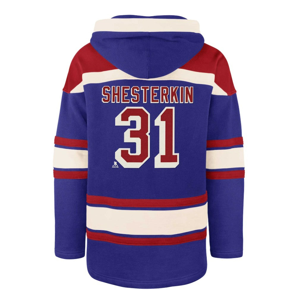 Igor Shesterkin New York Rangers '47 Player Name & Number Lacer Pullover Hoodie - Blue - NHL