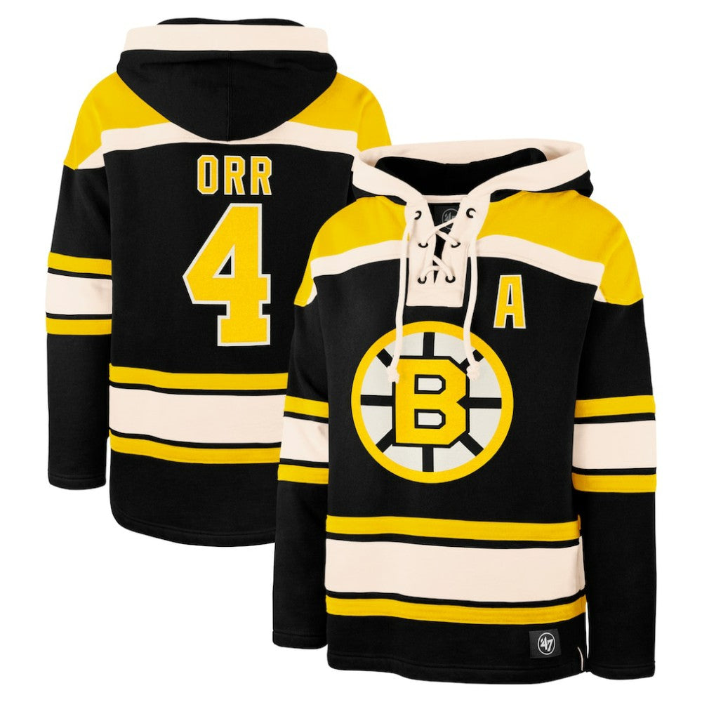 Bobby Orr Boston Bruins '47 Retired Player Name & Number Lacer Pullover Hoodie - Black - NHL