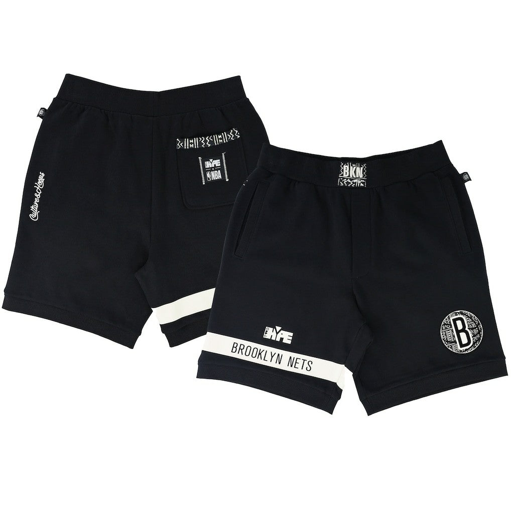 Brooklyn Nets NBA x Two Hype Unisex Culture & Hoops Premium Classic Fleece Shorts - Black - NBA