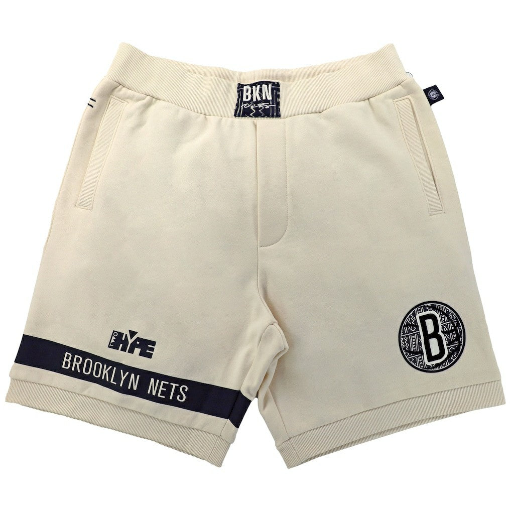 Brooklyn Nets NBA x Two Hype Unisex Culture & Hoops Premium Classic Fleece Shorts - Cream - NBA