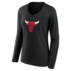 Chicago Bulls Women's Primary Logo Long Sleeve V-Neck T-Shirt Black - NBA