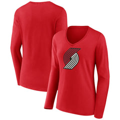Portland Trail Blazers Women's Primary Logo Long Sleeve V-Neck T-Shirt Red - NBA