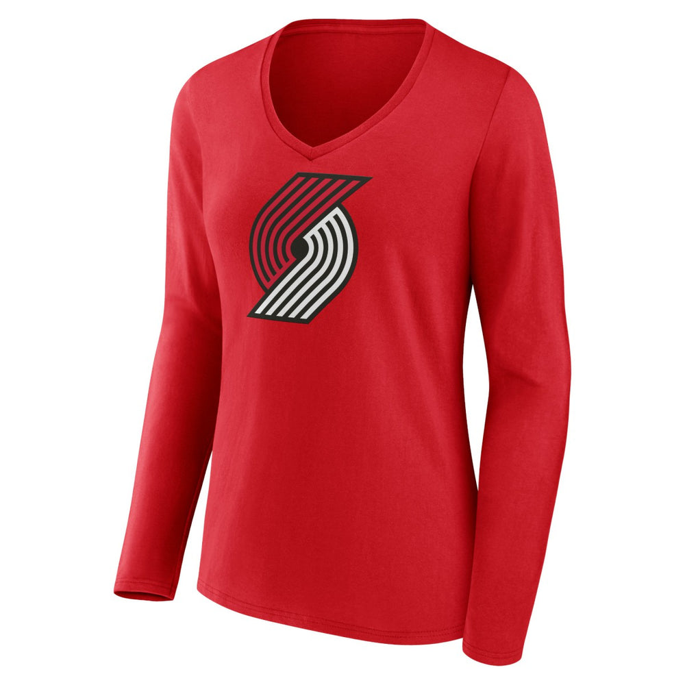 Portland Trail Blazers Women's Primary Logo Long Sleeve V-Neck T-Shirt Red - NBA