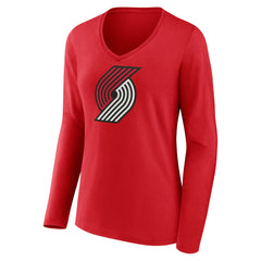 Portland Trail Blazers Women's Primary Logo Long Sleeve V-Neck T-Shirt Red - NBA