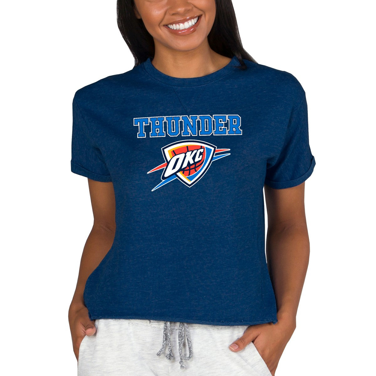 Oklahoma City Thunder Concepts Sport NBA Women's Concepts Mainstream Terry SS Top Navy - NBA