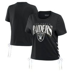 Las Vegas Raiders WEAR by Erin Andrews Women's Lace Up Side Modest Cropped T-Shirt Black | NFL